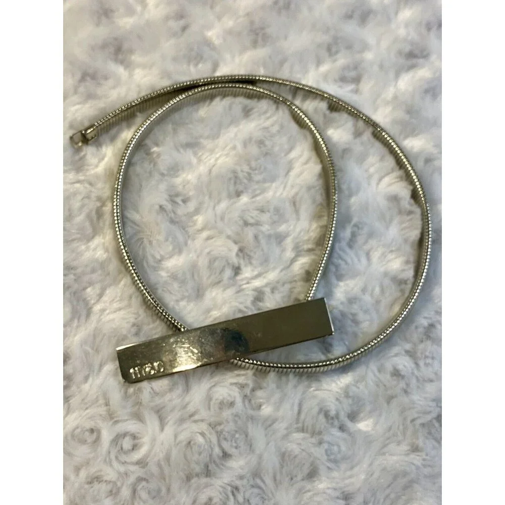 NY & Co Women's Belt 29” Silver VTG Coil Slinky Dress Logo Metal Stretch - Picture 2 of 6